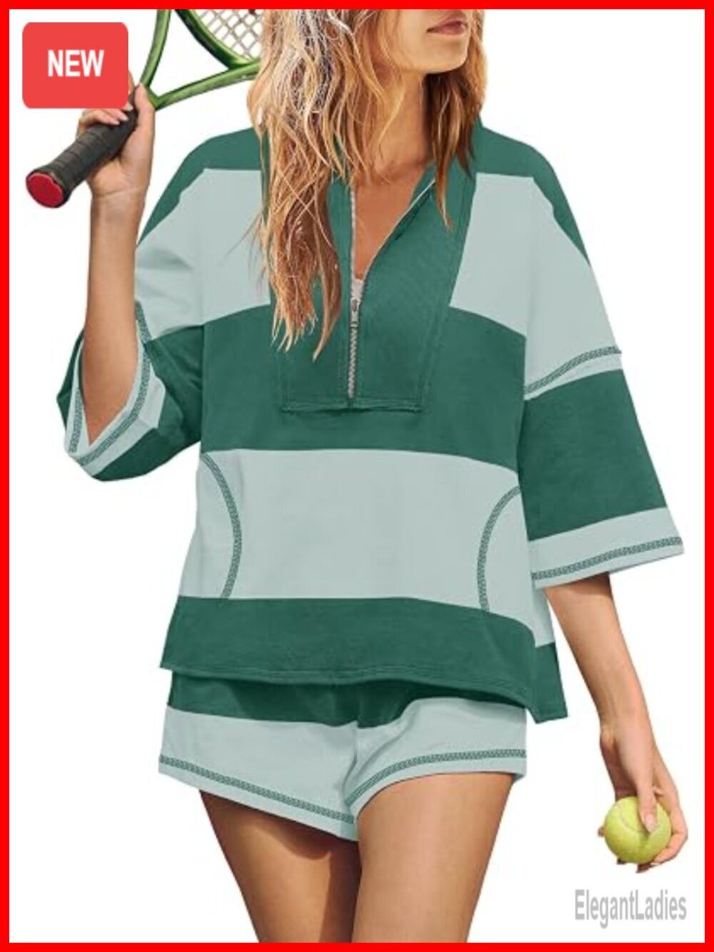Women's 2 Piece Striped Lounge Set Short Sleeve Top & Shorts Matching Workout